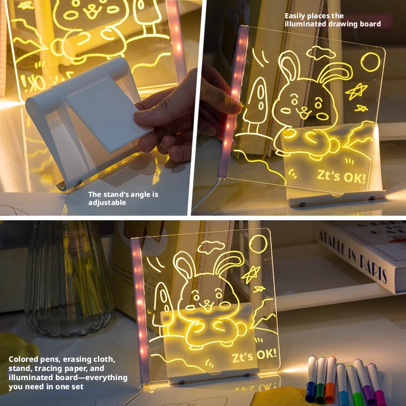 Glowing drawing board, children's toy, luminous fluorescence, magical DIY double-sided acrylic hand drawn board, girl's gift 568
