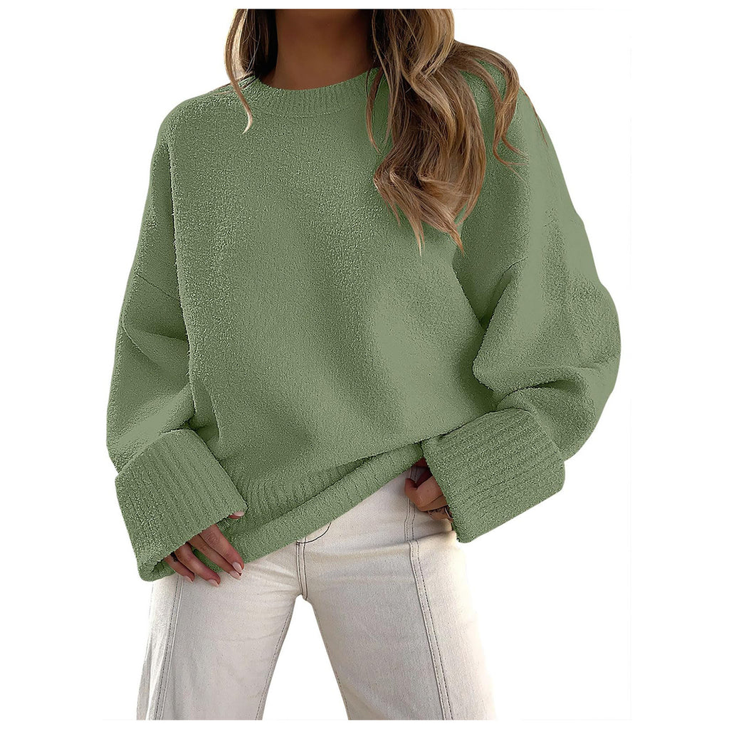 New autumn/winter versatile women's round neck long-sleeved plush thick warm sweater476