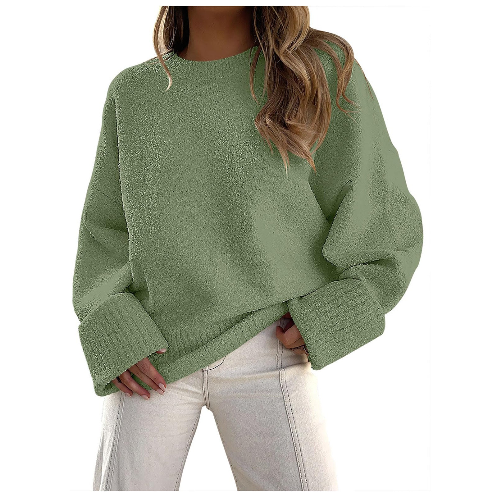 New autumn/winter versatile women's round neck long-sleeved plush thick warm sweater476