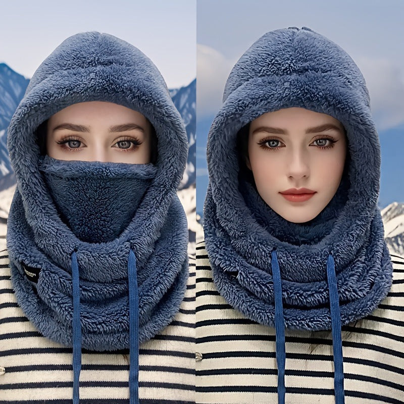 Windproof design, winter women's plush hooded face mask, warm for cycling in autumn and winter 527