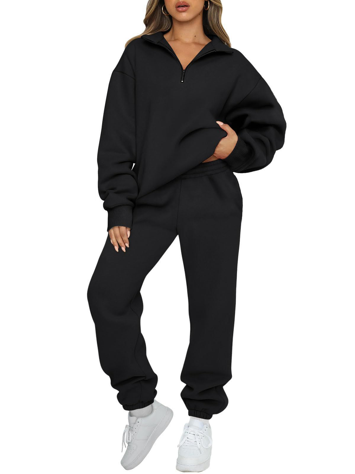 Women's Solid Color Pocketless Sweatshirt and Pants Tracksuit 480