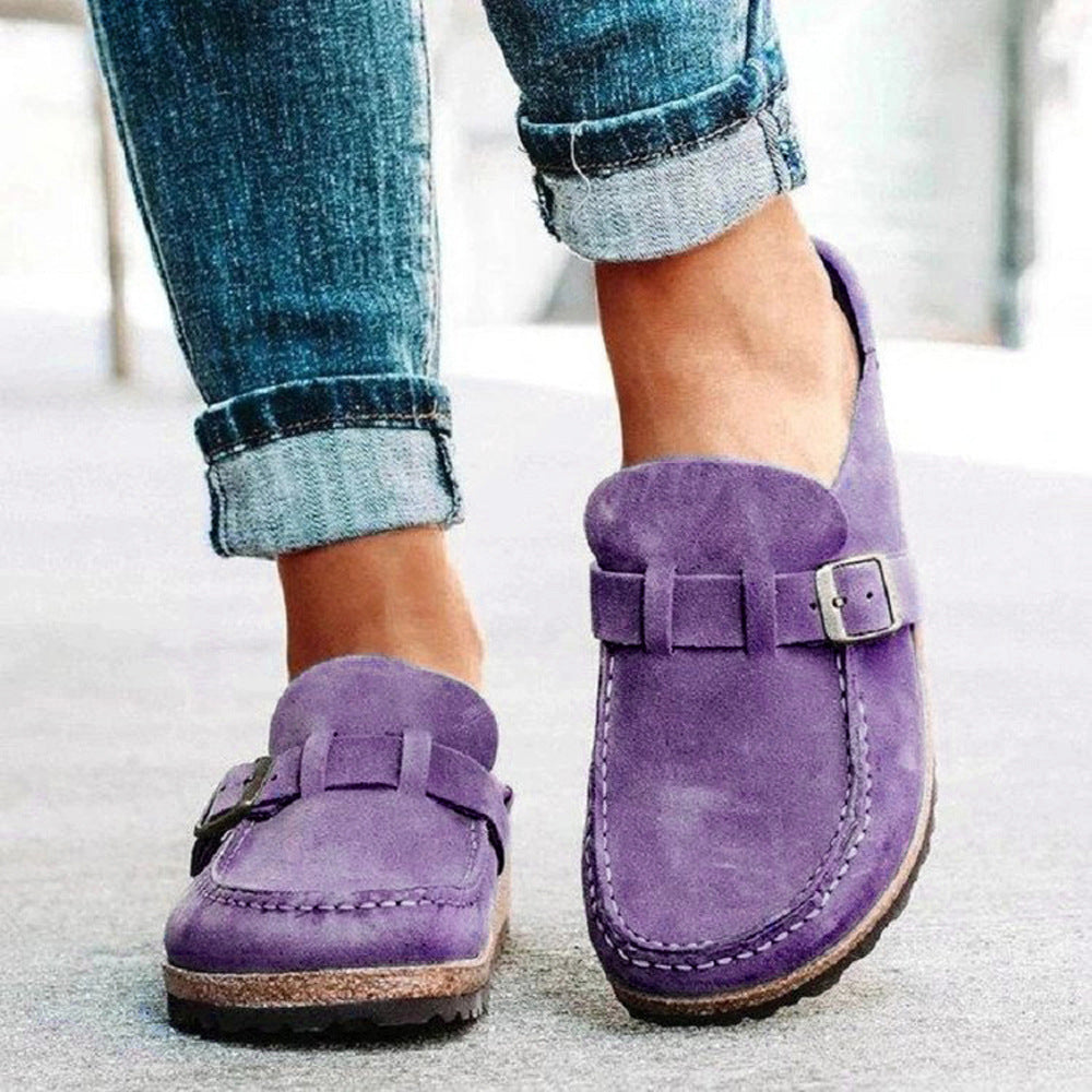 New summer British and Korean style closed-toe slip-on flat shoes with buckle and leather strap 493