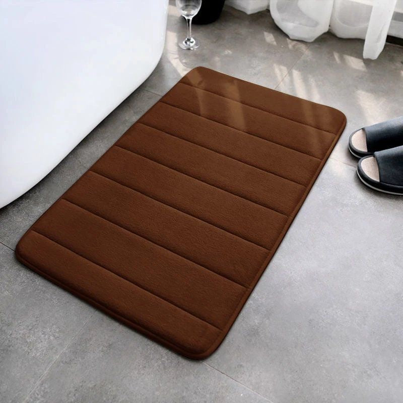 Striped seam coral fleece floor mat, anti slip and dirt resistant foot mat for bathroom and toilet 583