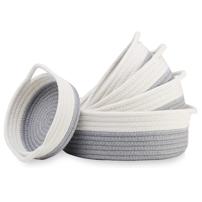 Five-piece cotton rope storage basket set, cute round cotton rope woven storage basket, small size, home storage basket 608