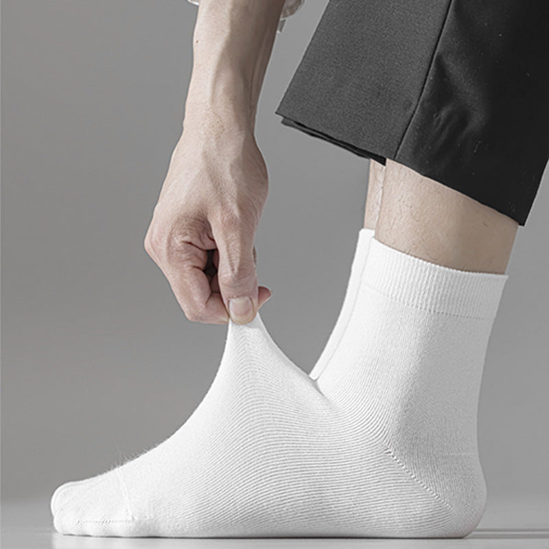 Breathable mid-calf plus size solid color business party cotton socks men's long socks all year round 487