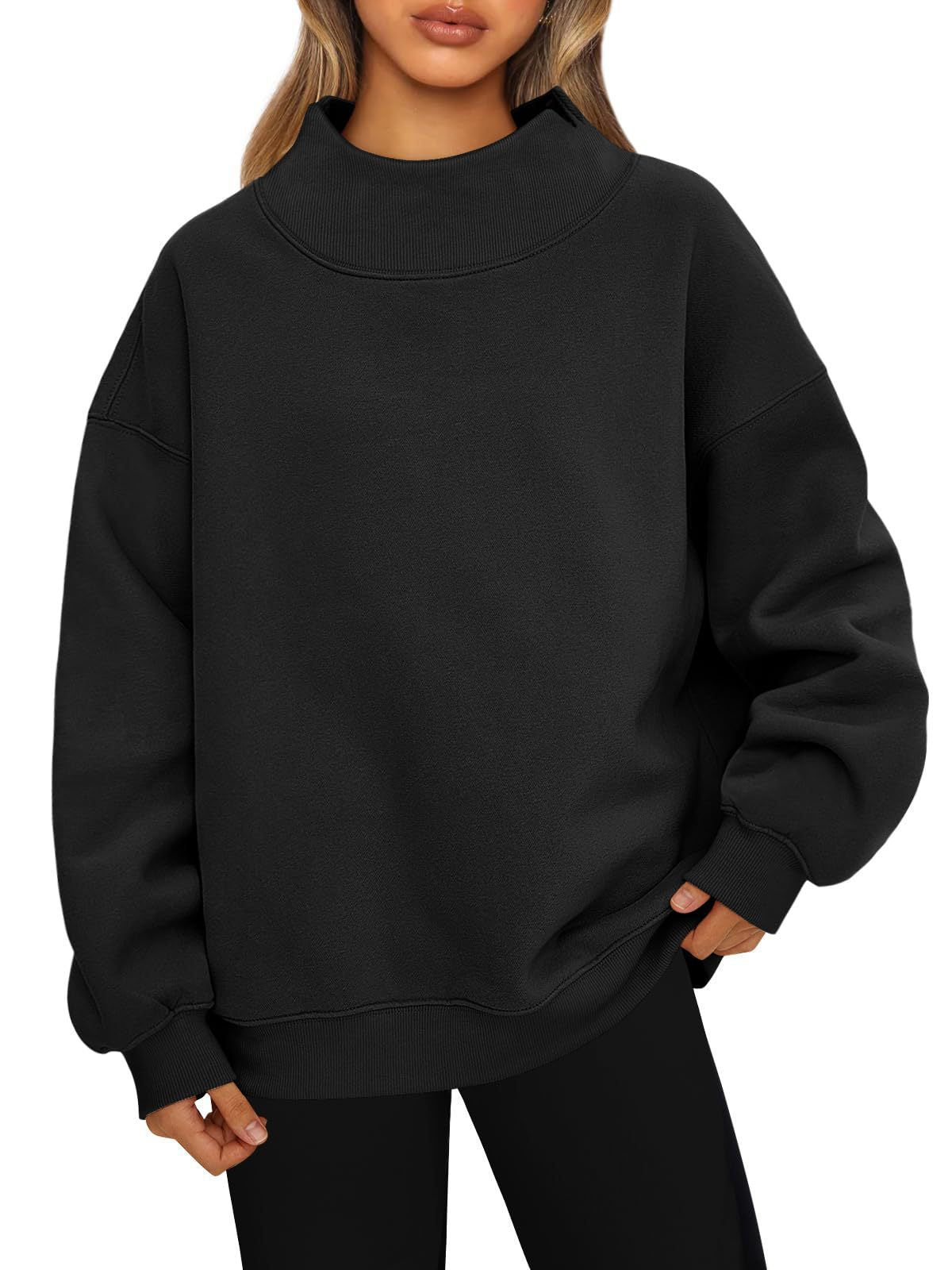 Women's Long-Sleeved High-Neck Pullover Sweatshirt Casual Sweatshirt Fleece-Lined Top 459