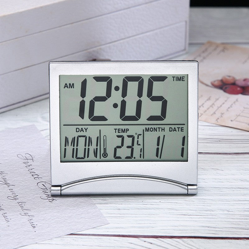 Folding desktop LCD electronic clock multifunctional date and temperature alarm clock 589