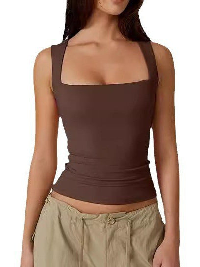 Women's Slim Fit Solid Color Vest Top with Square Neck 469