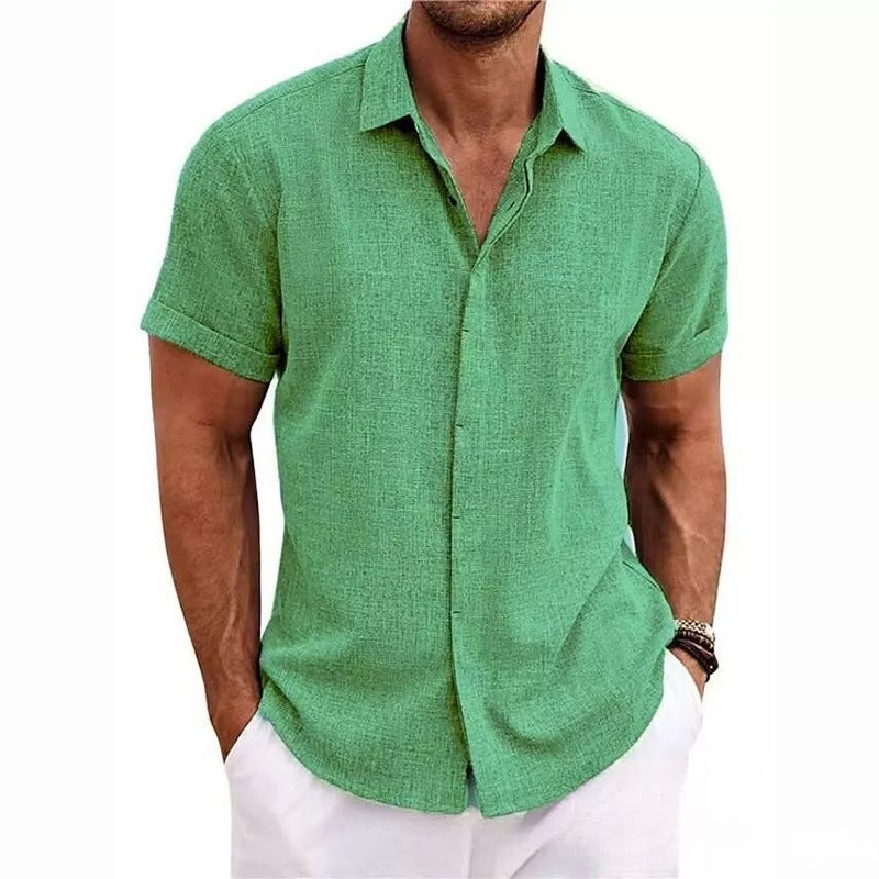 Men's linen short-sleeved T-shirt, loose fit, solid color, short-sleeved cotton and linen shirt 461