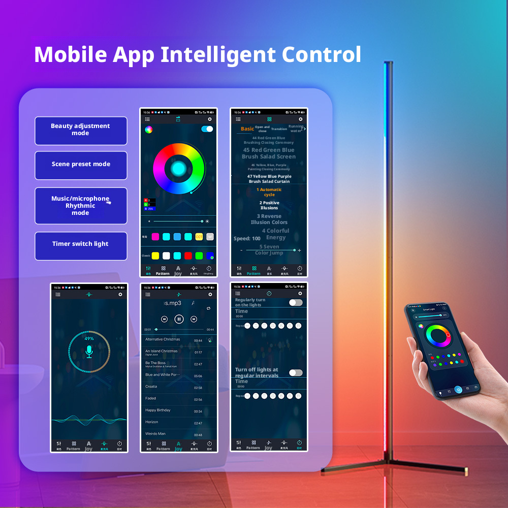 RGBIC Corner Light with Three-Segment Splicing, Bluetooth LED Floor Ambient Light 537