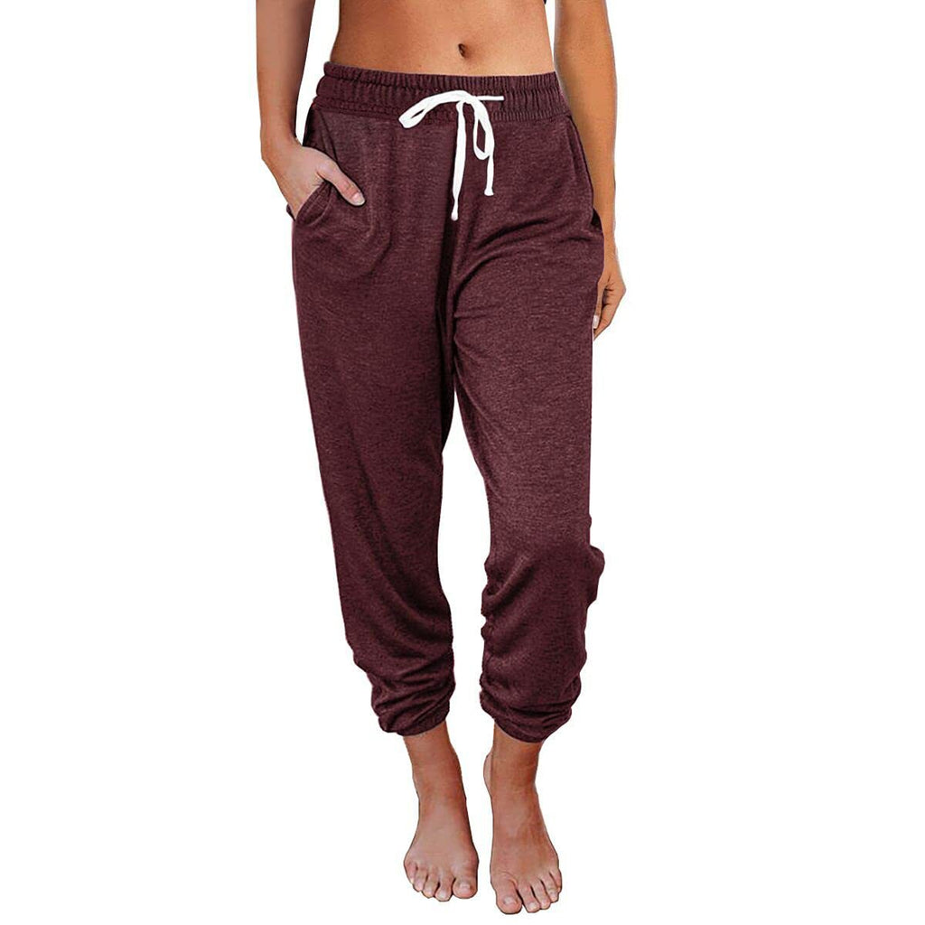 Women's casual loose-fitting high-waisted cropped jogger pants with pockets 478