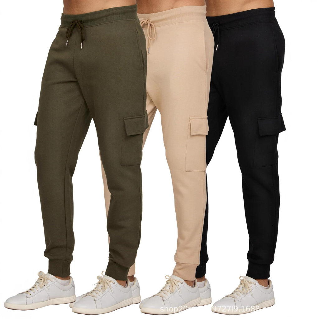 Men's casual fitness trousers with fleece lining and tapered cuffs, sporty cargo pants, running trousers 470
