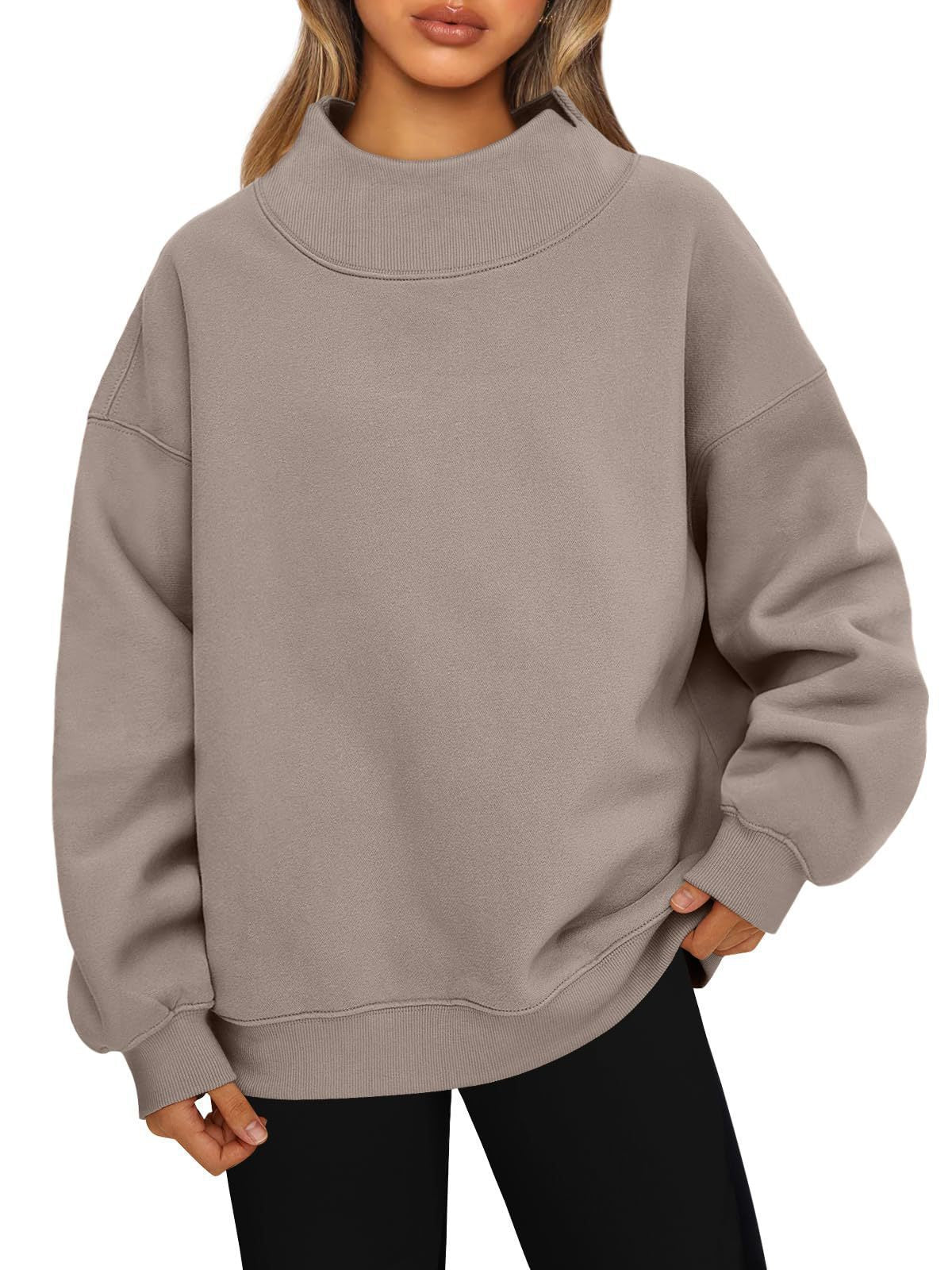 Women's Long-Sleeved High-Neck Pullover Sweatshirt Casual Sweatshirt Fleece-Lined Top 459