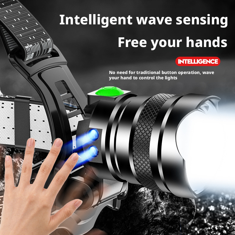 Outdoor sensor headlamp with white laser telescopic zoom and rechargeable sensor headlamp 522