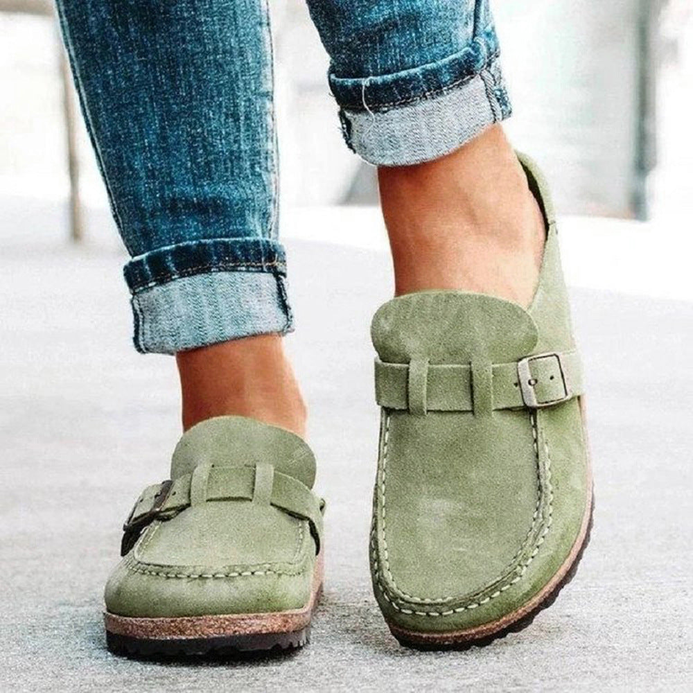 New summer British and Korean style closed-toe slip-on flat shoes with buckle and leather strap 493