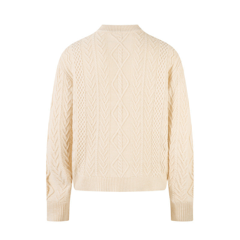 Retro casual and relaxed style Henley collar knit sweater, loose and warm, long-sleeved for couples. 463