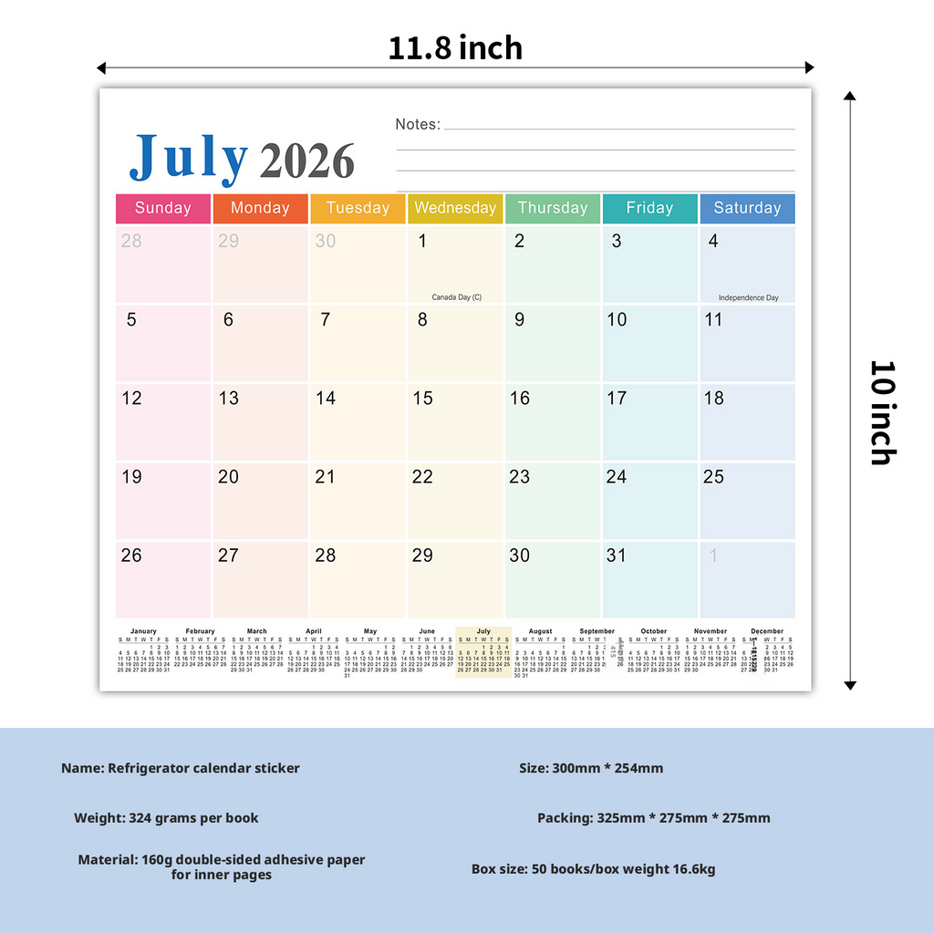 26-27 Year 18 Month English Wall Calendar Magnetic Removable Refrigerator Sticker Calendar Home Calendar Schedule 578