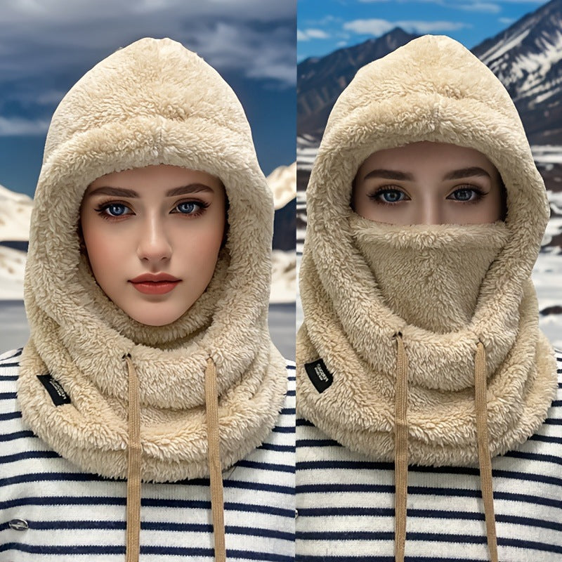 Windproof design, winter women's plush hooded face mask, warm for cycling in autumn and winter 527