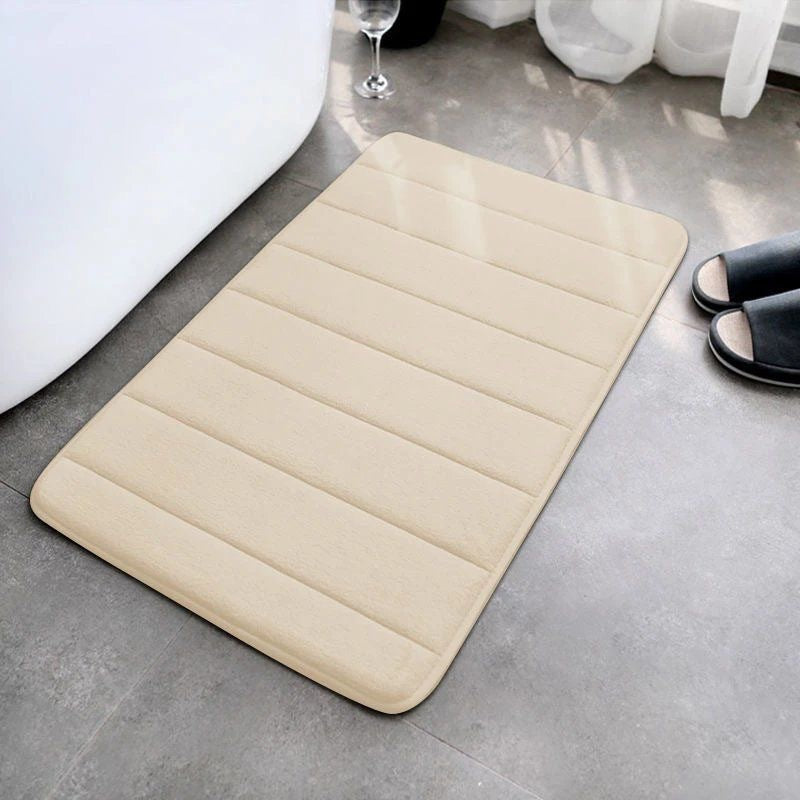 Striped seam coral fleece floor mat, anti slip and dirt resistant foot mat for bathroom and toilet 583