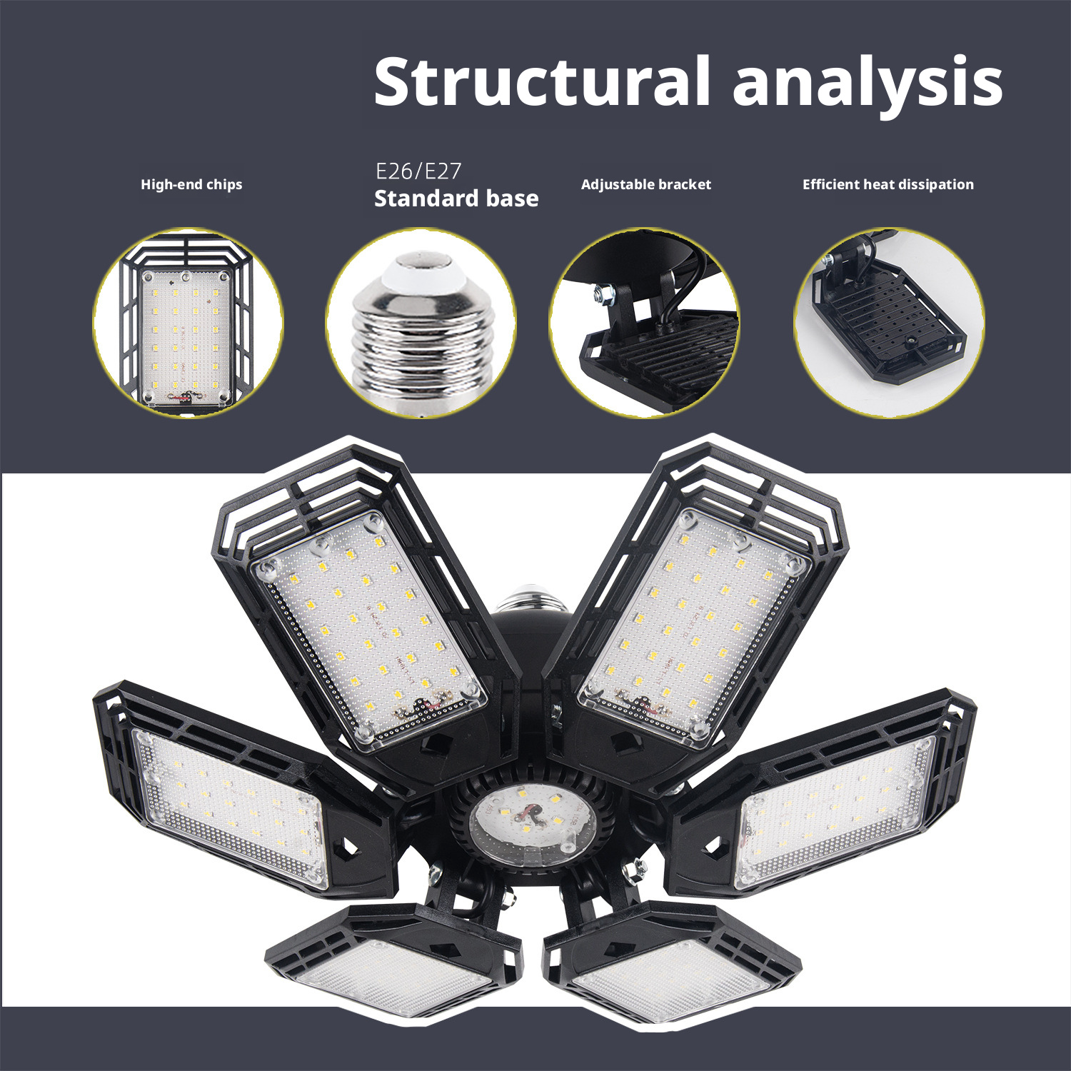 LED Folding Deformable Garage Light 180W200W Mining Lamp Factory Mall Warehouse Lighting 540