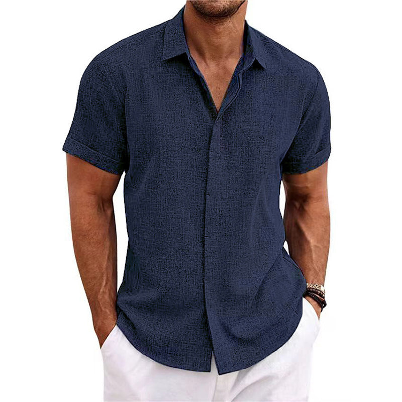 Men's linen short-sleeved T-shirt, loose fit, solid color, short-sleeved cotton and linen shirt 461