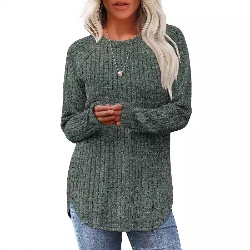 Women's 2025 Autumn Long-Sleeved New Loose Round Neck High and Low Curved Hem 460