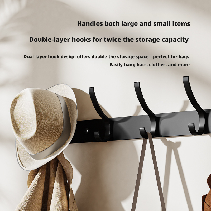 Thickened space aluminum coat hooks, no drilling required, back door coat hangers 604