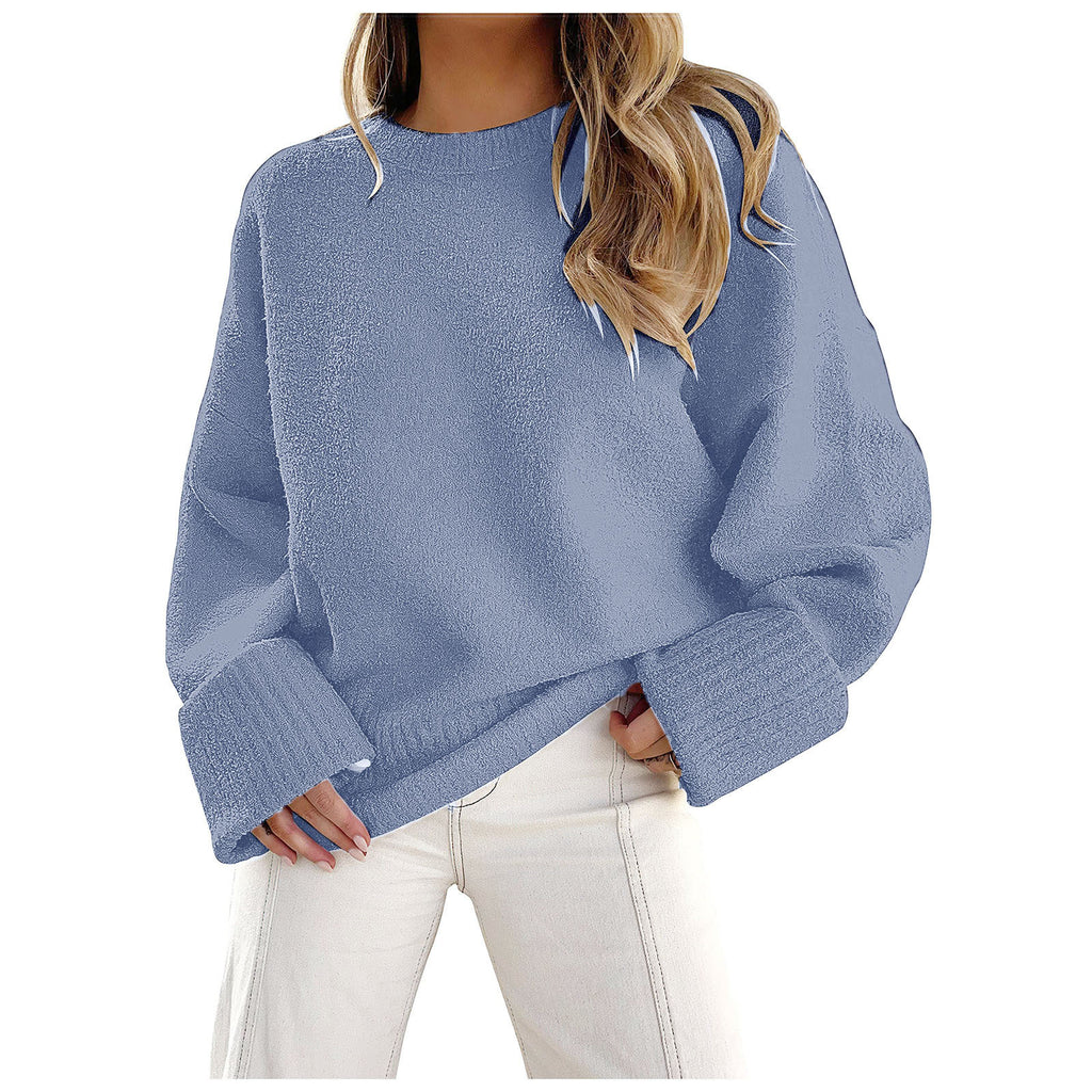 New autumn/winter versatile women's round neck long-sleeved plush thick warm sweater476