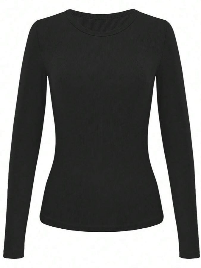 New trending sexy slim fit stretch round neck wide neck ribbed long sleeve fashion T-shirt 454