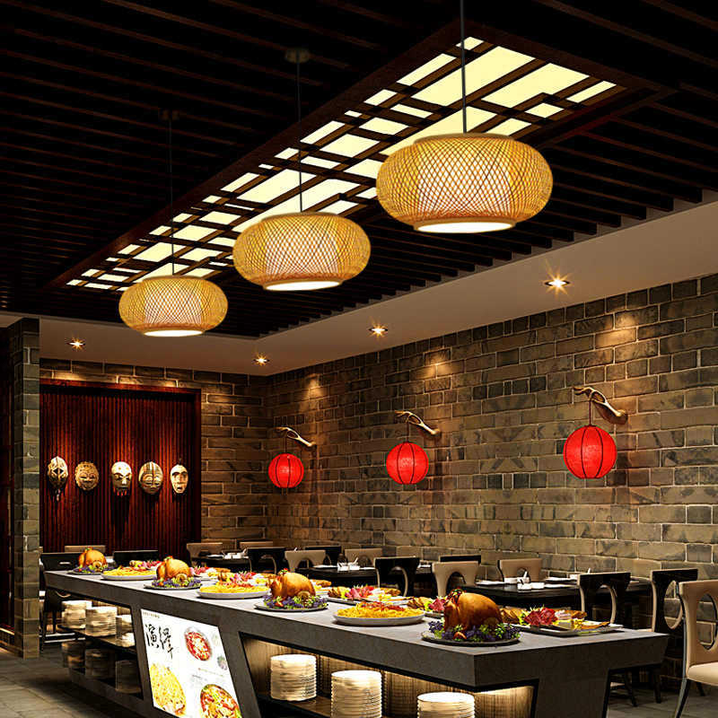 Bamboo woven lanterns and pendant lights, new Chinese style, bamboo art lights for restaurants and shops, commercial use 599