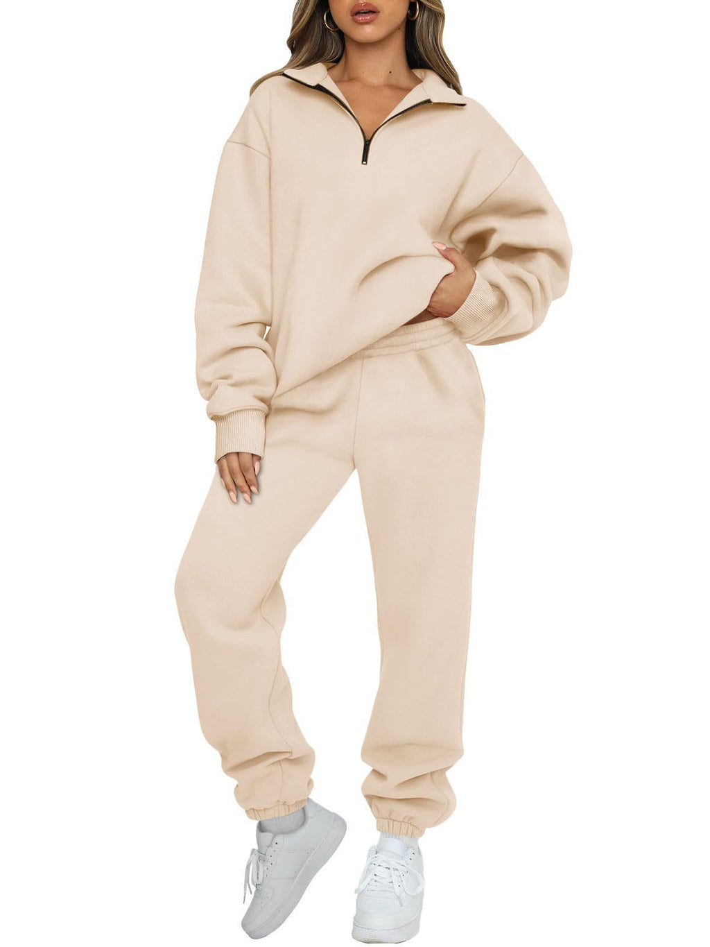 Women's Solid Color Pocketless Sweatshirt and Pants Tracksuit 480
