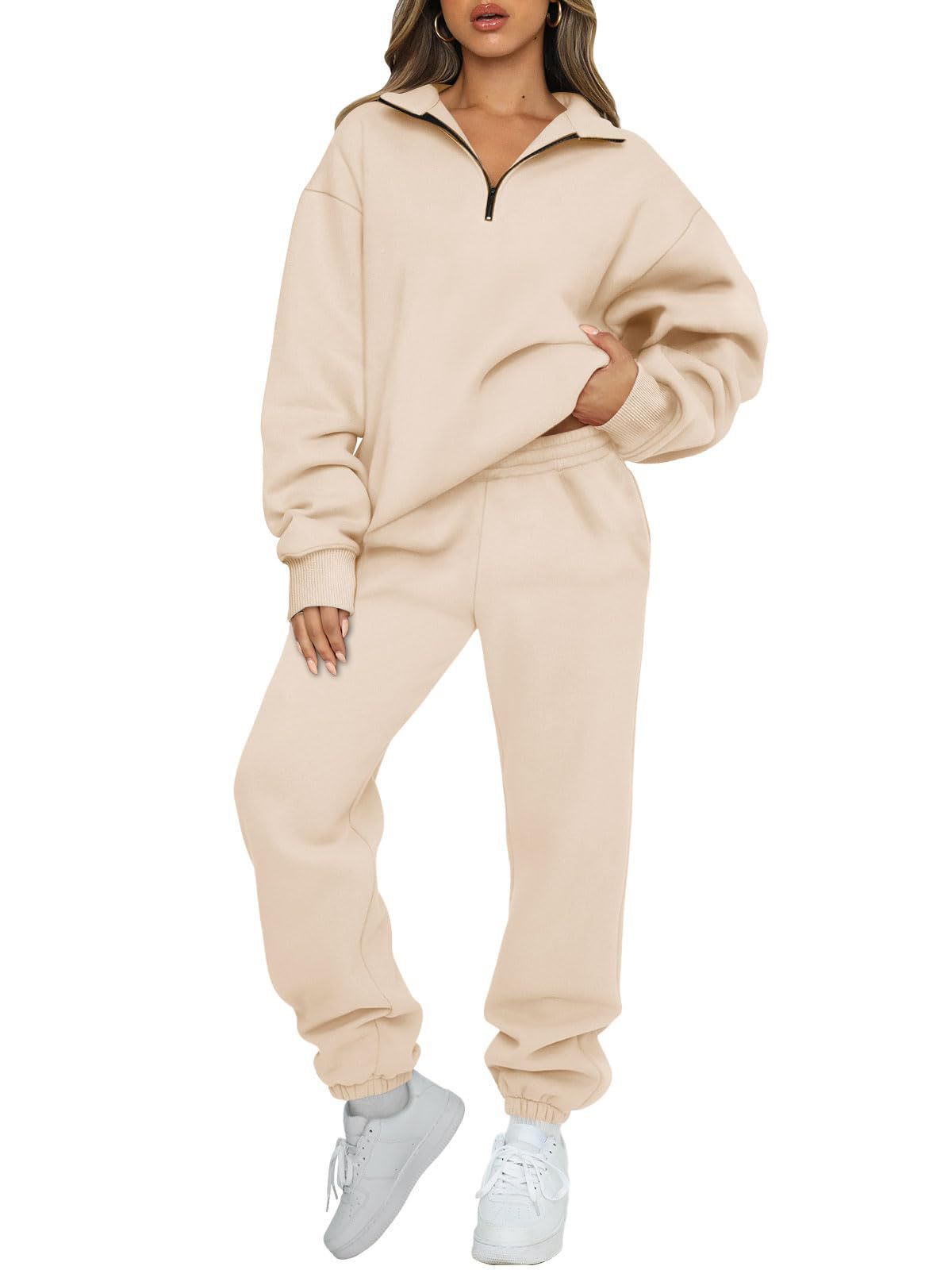 Women's Solid Color Pocketless Sweatshirt and Pants Tracksuit 480