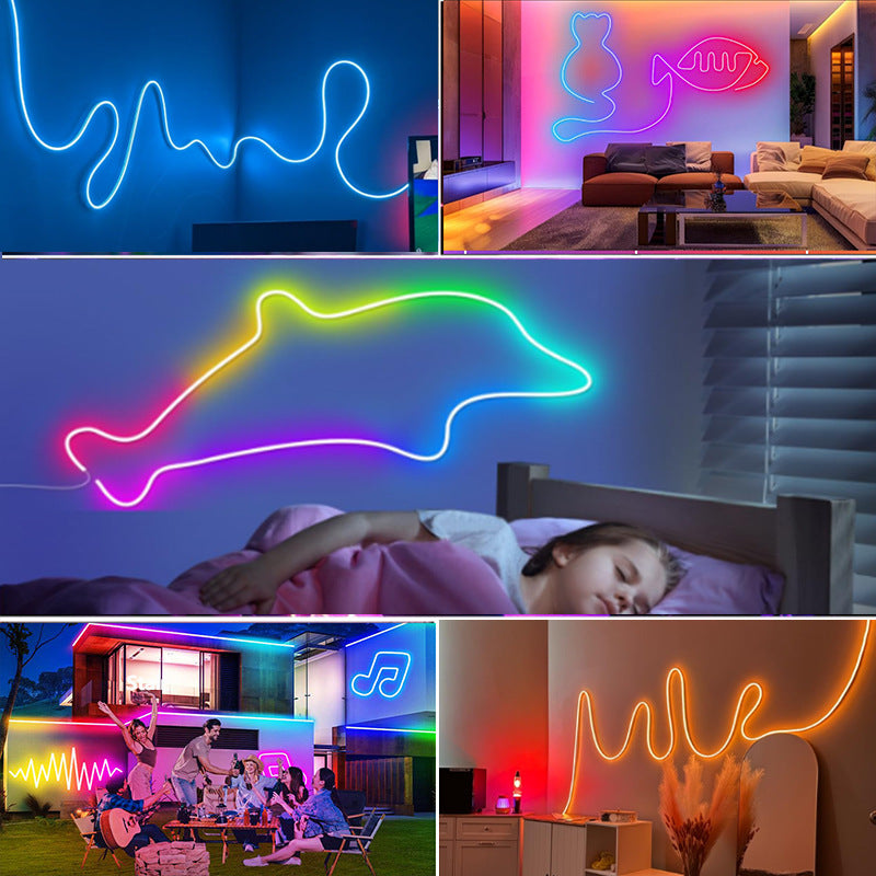 LED neon silicone flexible DIY RGB light strip with Bluetooth pickup, USB gaming decorative mood color-changing light 536