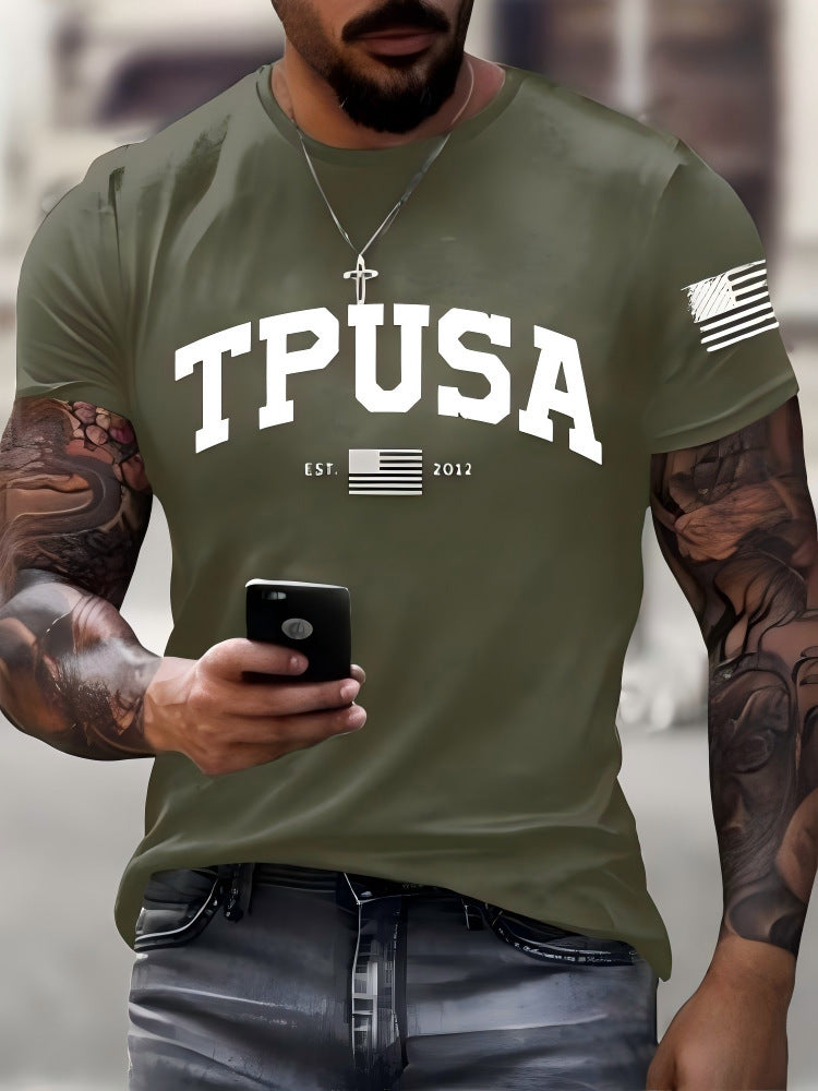 Men's slim fit short-sleeved T-shirt with exclusive logo print, comfortable and versatile 482