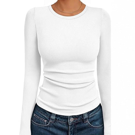 Women's Autumn New Round Neck Long Sleeve Sexy Slim Fit Solid Color T-shirt 466