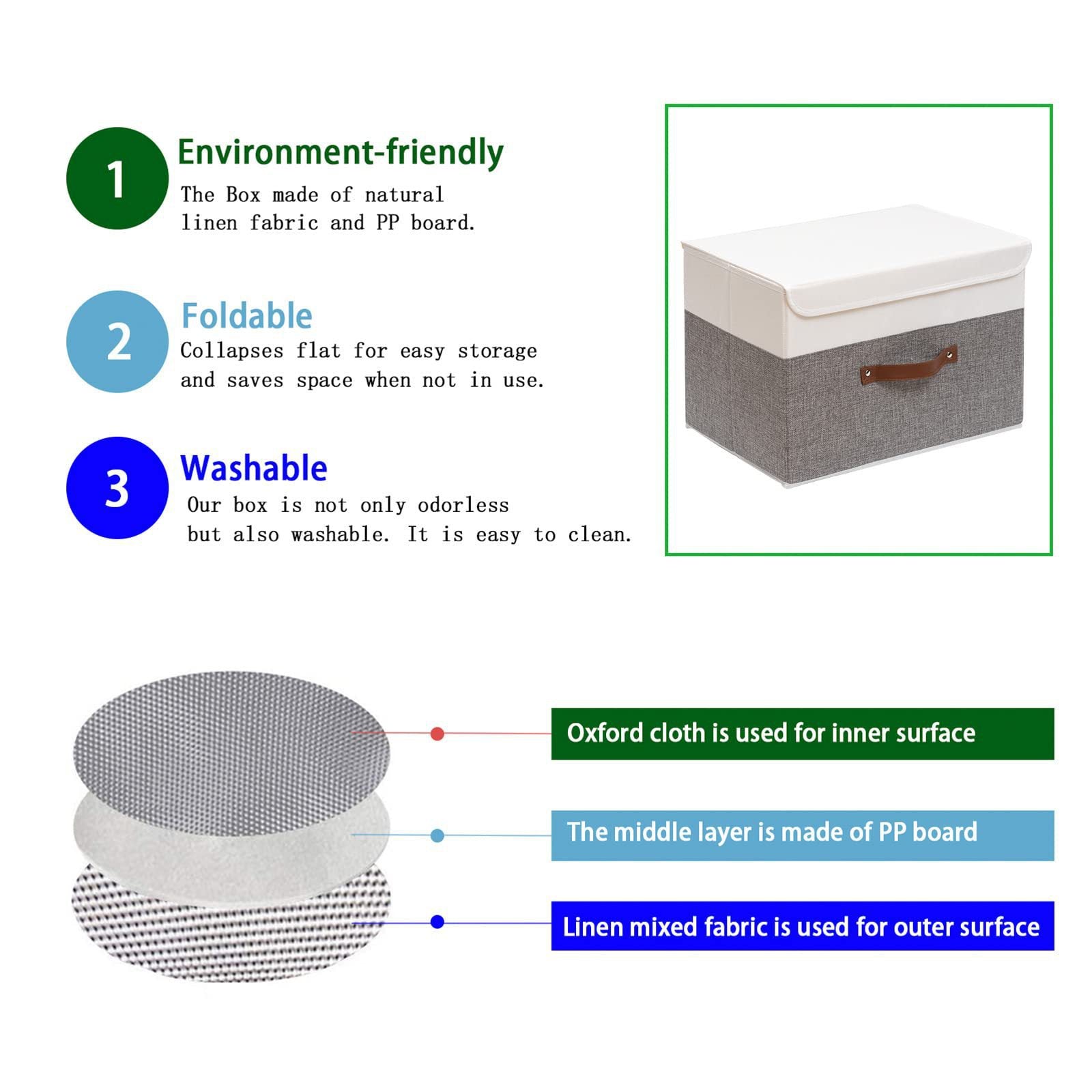 Foldable, washable cotton and linen storage box with lid for storing clothes, toys, and miscellaneous items 611