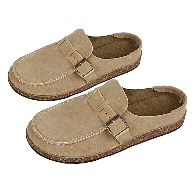 New summer British and Korean style closed-toe slip-on flat shoes with buckle and leather strap 493