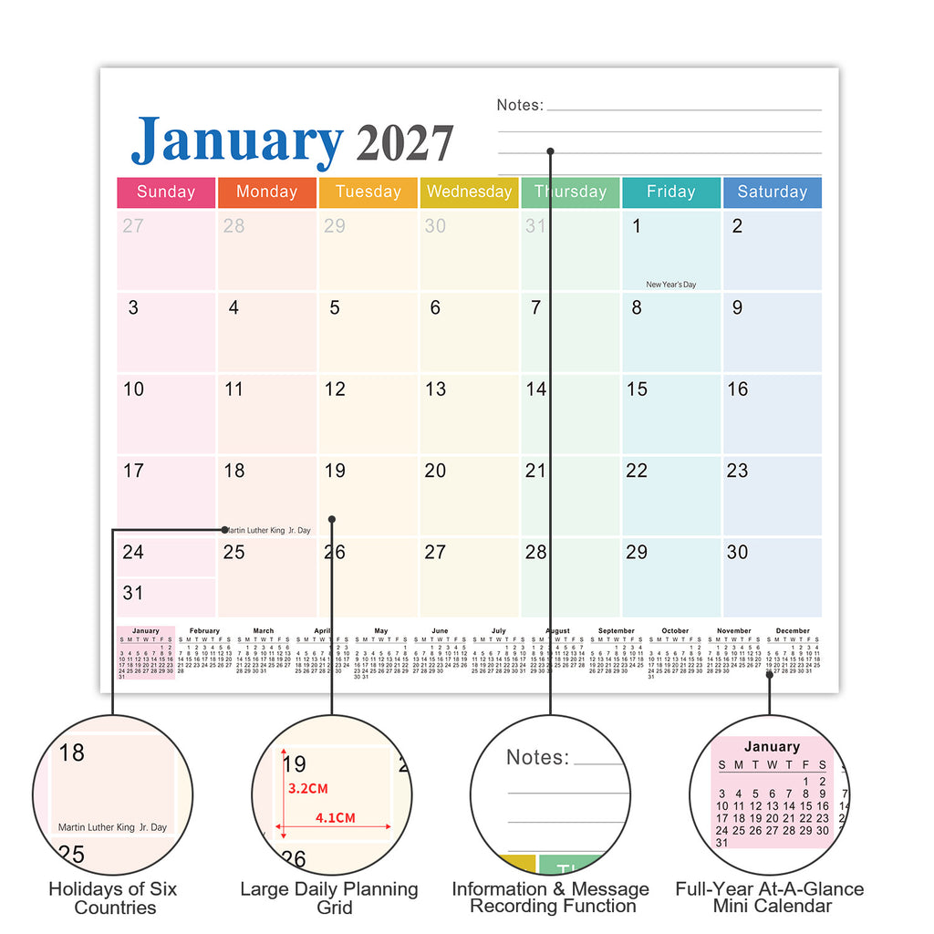 26-27 Year 18 Month English Wall Calendar Magnetic Removable Refrigerator Sticker Calendar Home Calendar Schedule 578