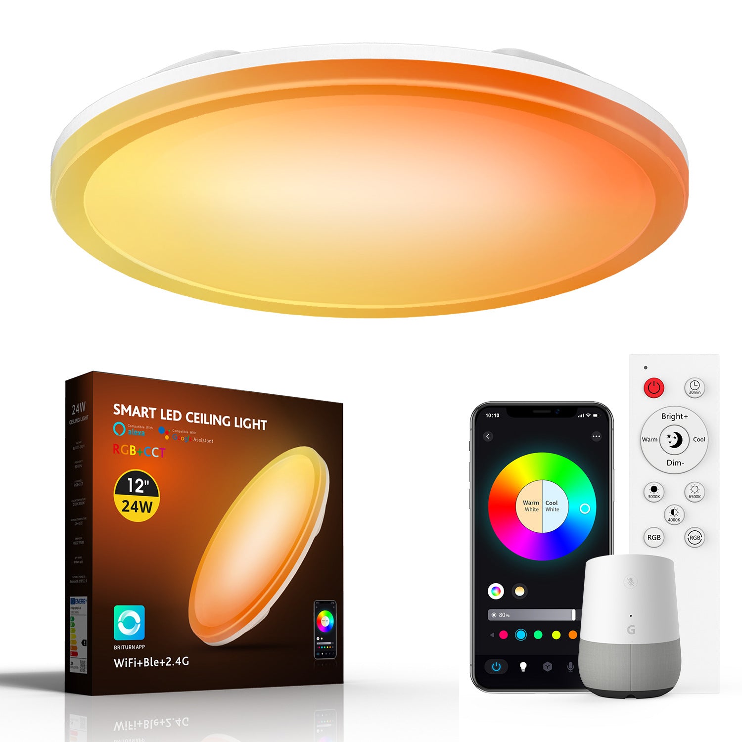 Modern intelligent WIFI ceiling light Bluetooth remote control dimming and color matching Alexa voice ultra-thin 30W 548