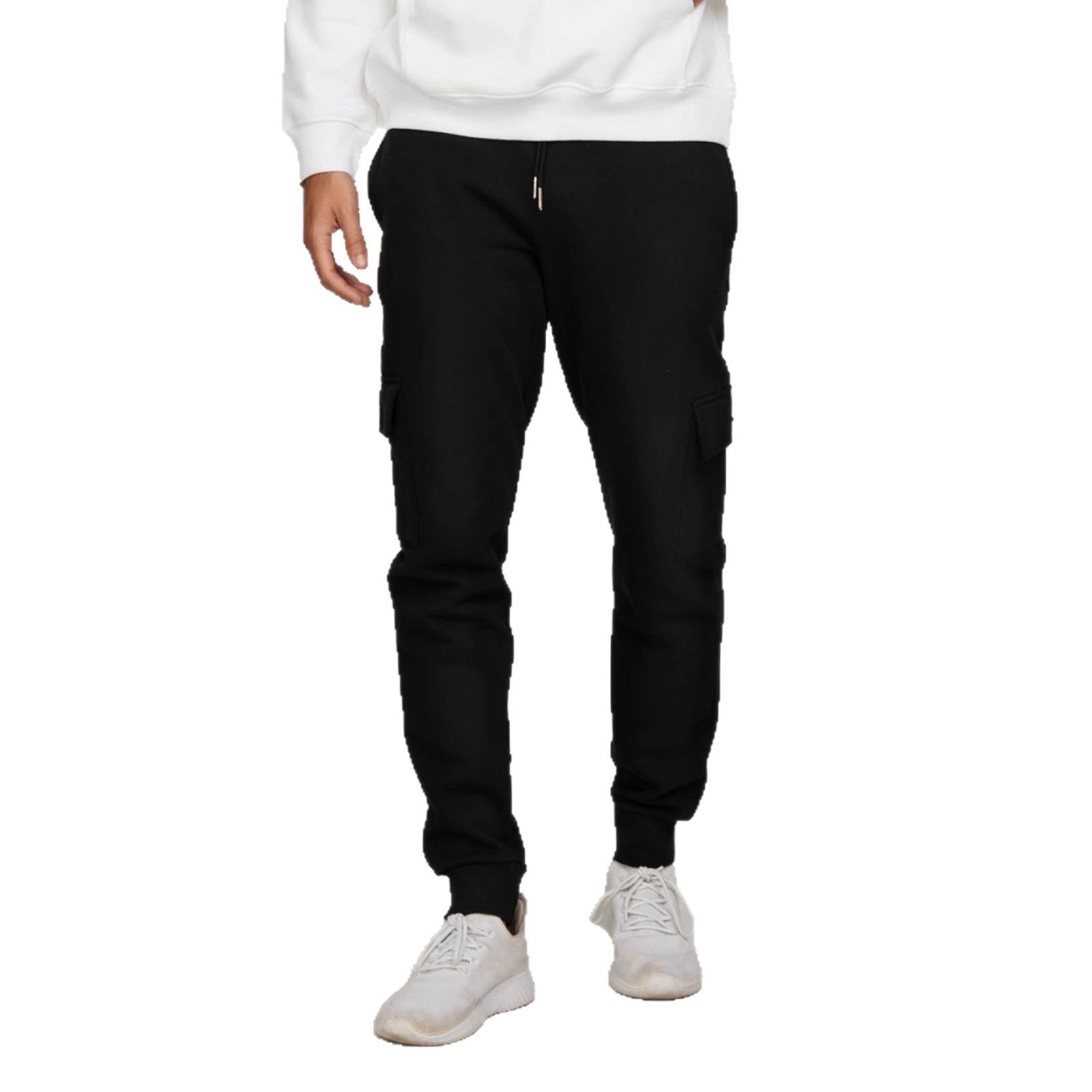 Men's casual fitness trousers with fleece lining and tapered cuffs, sporty cargo pants, running trousers 470