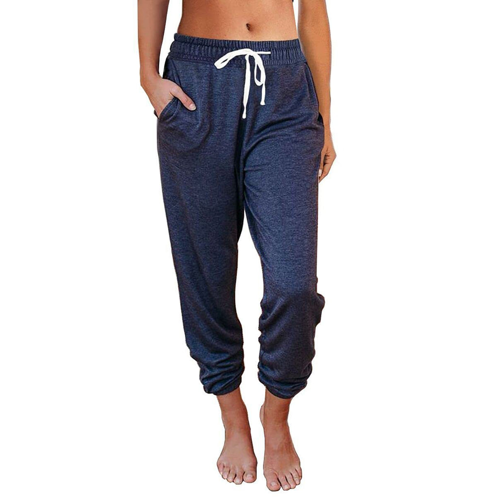 Women's casual loose-fitting high-waisted cropped jogger pants with pockets 478