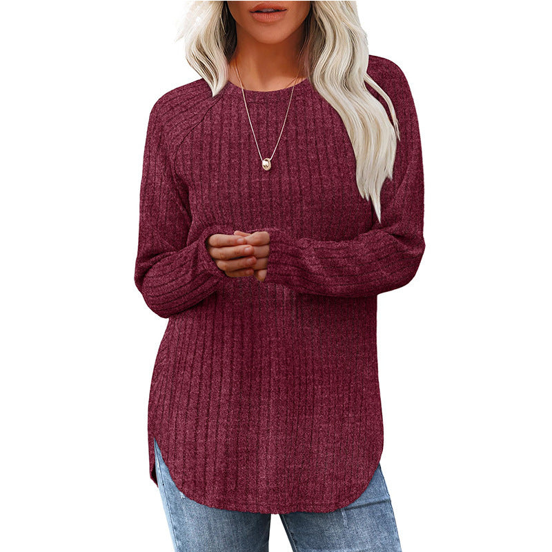 Women's 2025 Autumn Long-Sleeved New Loose Round Neck High and Low Curved Hem 460