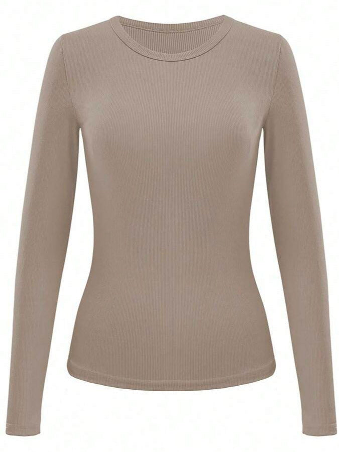 New trending sexy slim fit stretch round neck wide neck ribbed long sleeve fashion T-shirt 454