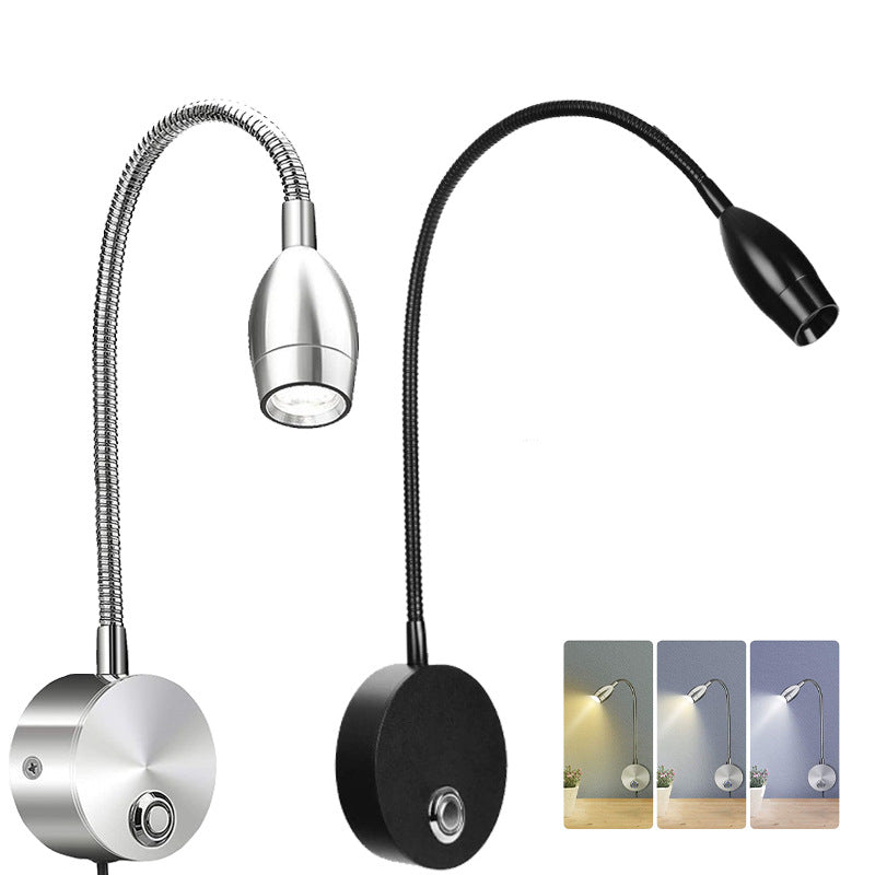 3W Gooseneck Bedside Reading Wall Lamp, Hotel Bedroom Bedside Reading Lamp, Indoor Flexible Wall Lamp, Simple Reading Lamp 595