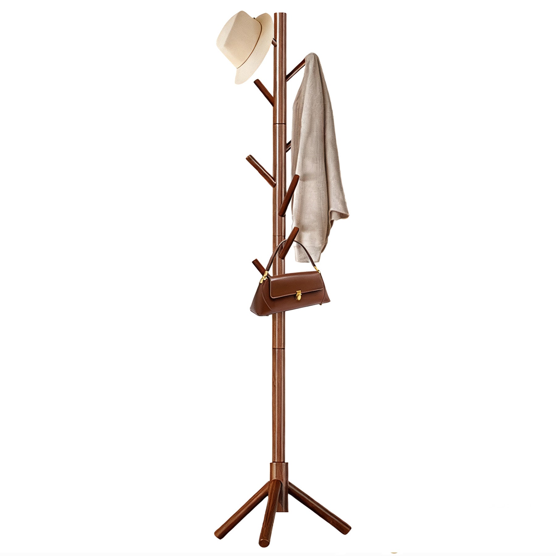 Solid wood coat rack, floor-standing, simple household clothes rack, living room bag rack 602