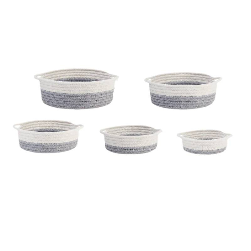 Five-piece cotton rope storage basket set, cute round cotton rope woven storage basket, small size, home storage basket 608
