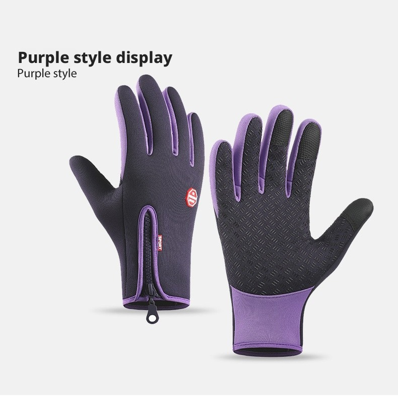 Men's outdoor sports gloves with zipper, fleece lining, touchscreen, and waterproof, perfect for autumn and winter 517