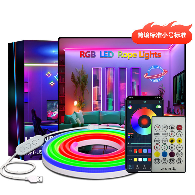 LED neon silicone flexible DIY RGB light strip with Bluetooth pickup, USB gaming decorative mood color-changing light 536