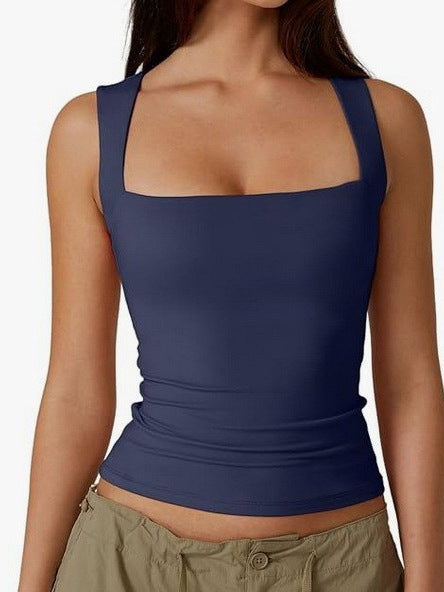 Women's Slim Fit Solid Color Vest Top with Square Neck 469