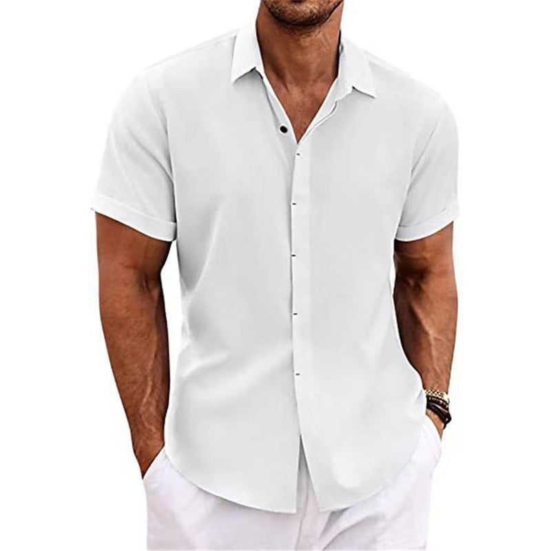 Men's linen short-sleeved T-shirt, loose fit, solid color, short-sleeved cotton and linen shirt 461